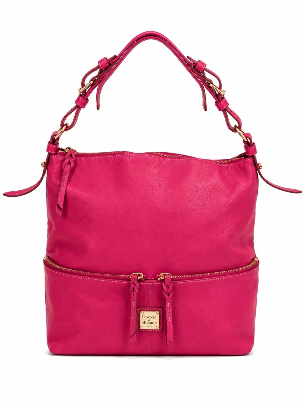 Dooney & Bourke Hot Pink Leather Hobo Shoulder Bag Zip Pocket Gold Hardware